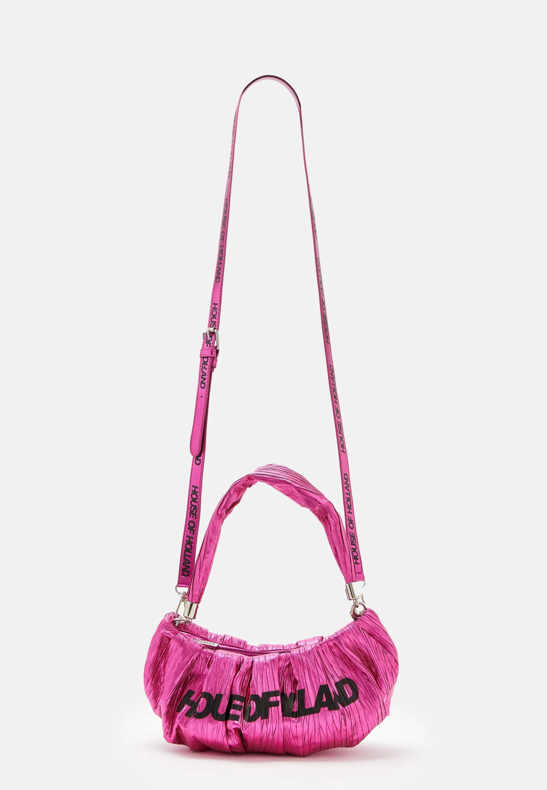 House Of Holland Crinkle Shoulder And Crossbody Bag Fuschia Pink