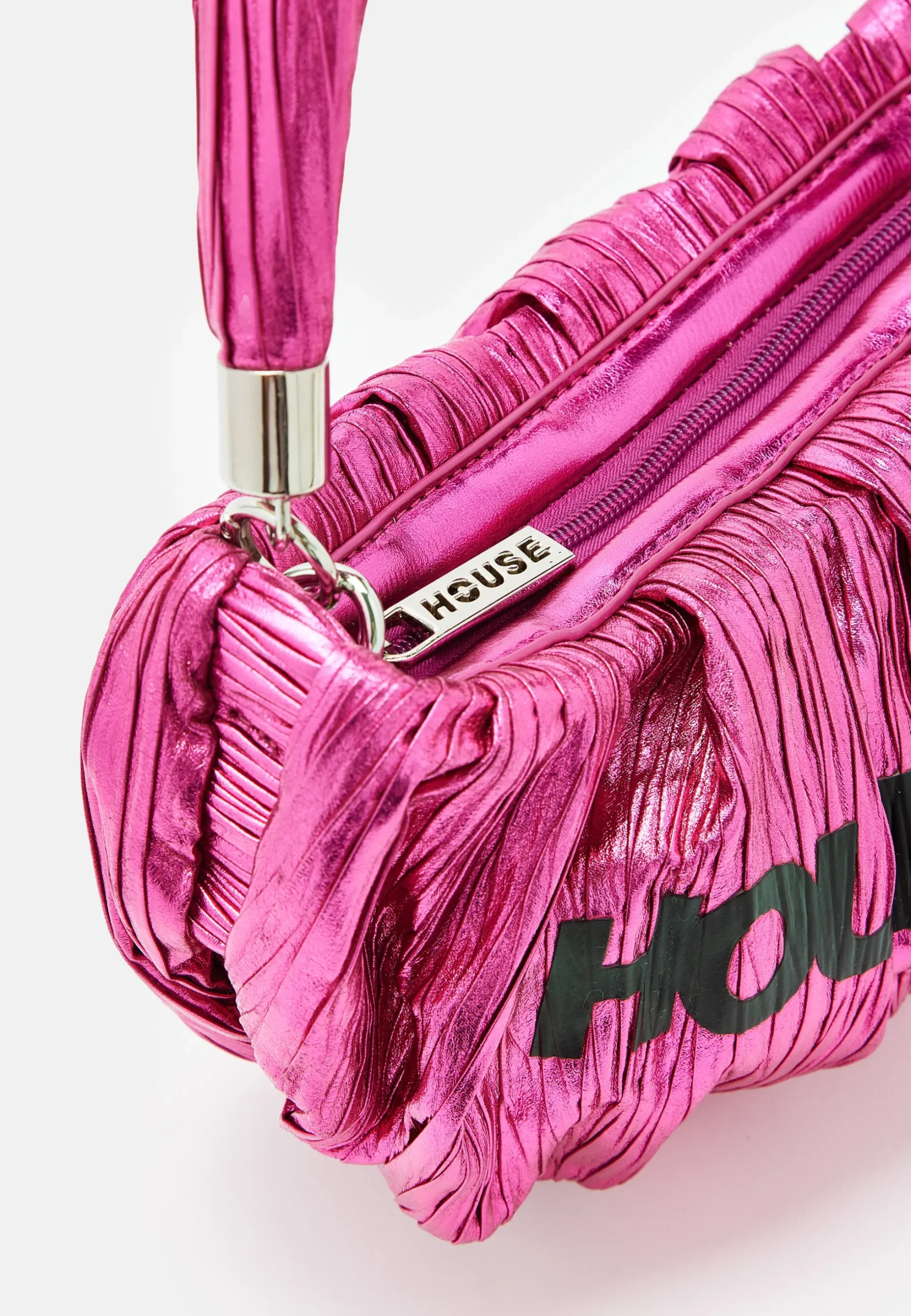 House Of Holland Crinkle Shoulder And Crossbody Bag Fuschia Pink