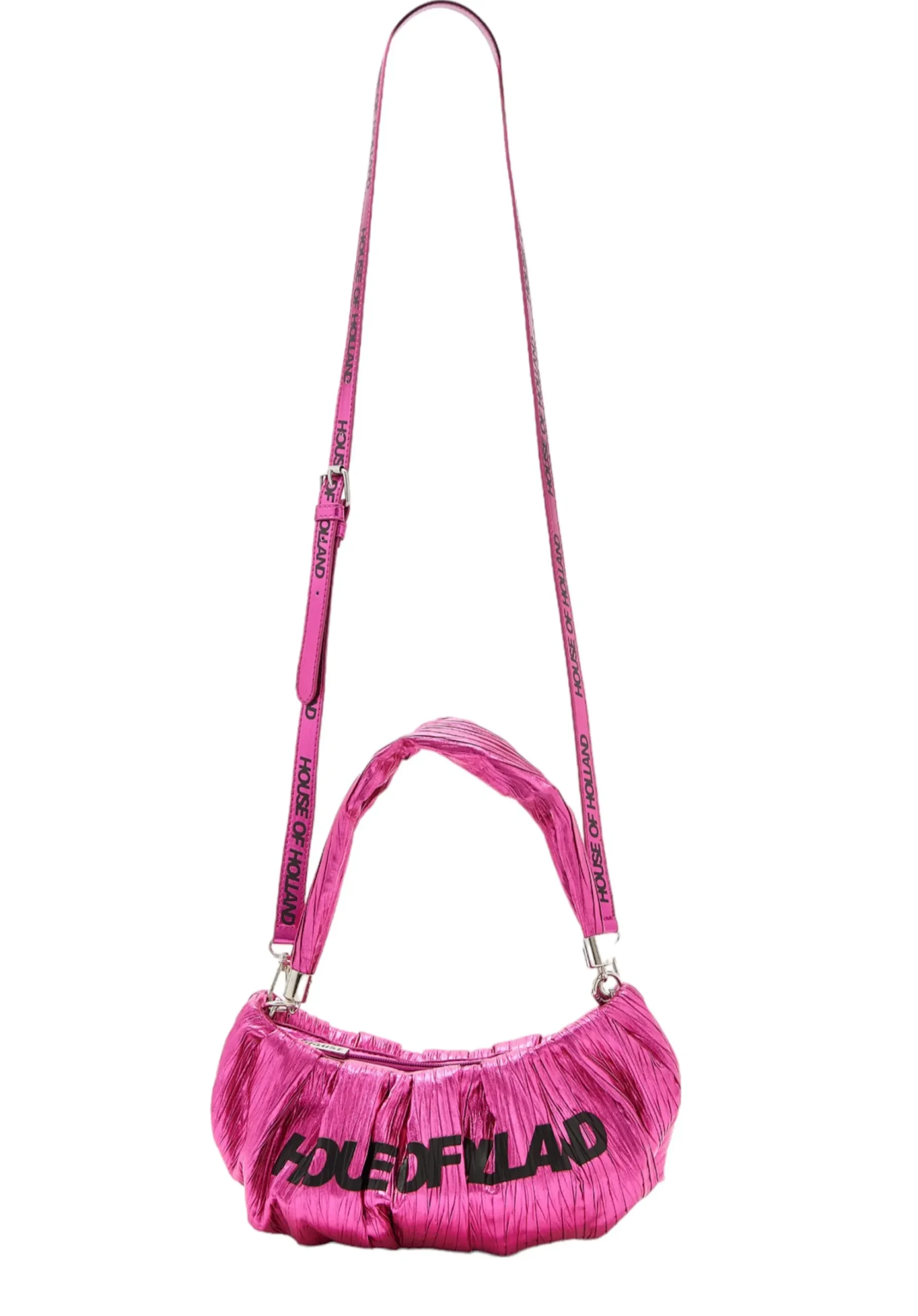 House Of Holland Crinkle Shoulder And Crossbody Bag Fuschia Pink