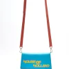 House Of Holland Cross Body Bag In Orange And Blue With A Printed Logo