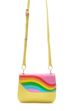 House Of Holland Cross Body Bag In Yellow With A Rainbow Print Flap