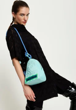 House Of Holland Cross Body Bag With Quilted Logo In Blue Tones And Ro
