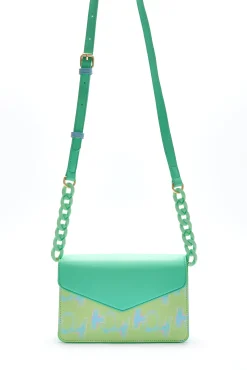 House Of Holland Cross Body Bag In Mint And Pistachio With A Logo Prin