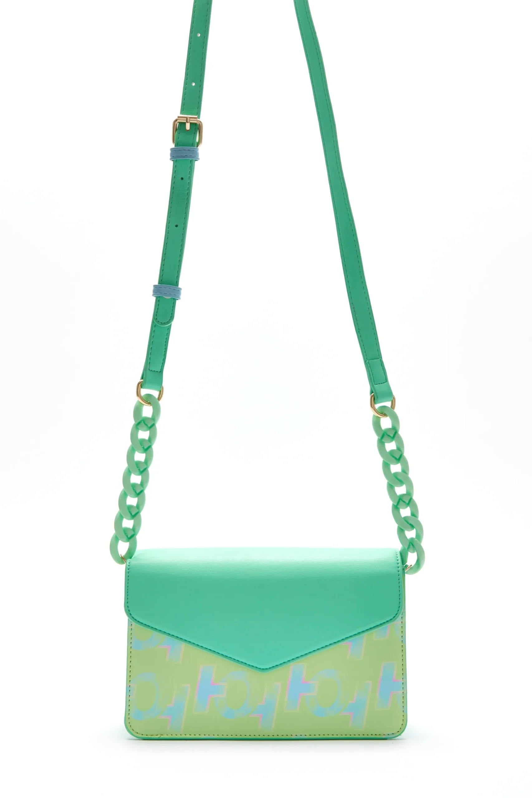 House Of Holland Cross Body Bag In Mint And Pistachio With A Logo Prin