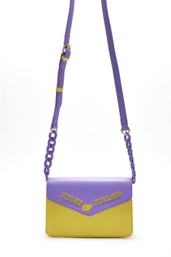 House Of Holland Cross Body Bag In Purple And Yellow With A Chain Deta