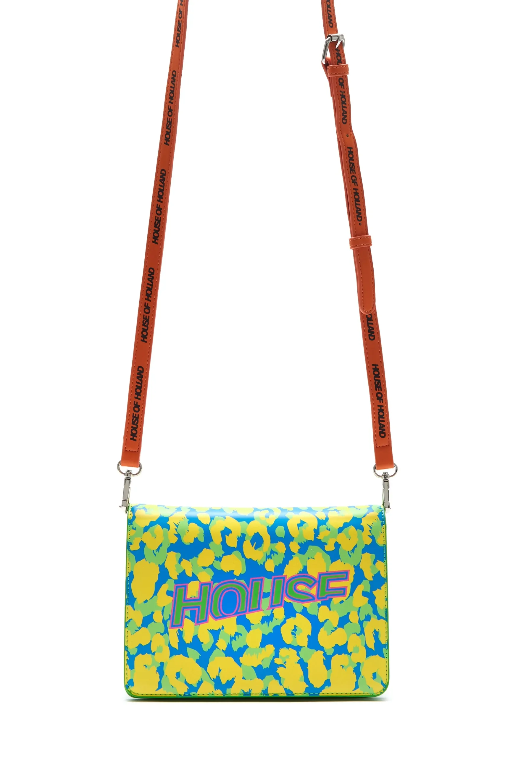 House Of Holland Cross Body Bag In Green With ‘House’ Print