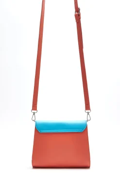 House Of Holland Cross Body Bag In Orange And Blue With A Printed Logo