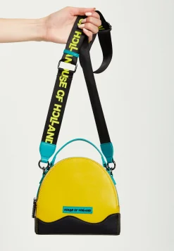 House Of Holland Cross Body Bag In Yellow, Black And Blue With Printed