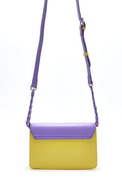 House Of Holland Cross Body Bag In Purple And Yellow With A Chain Deta