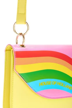 House Of Holland Cross Body Bag In Yellow With A Rainbow Print Flap