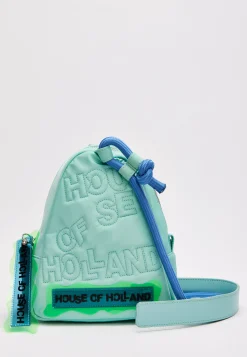 House Of Holland Cross Body Bag With Quilted Logo In Blue Tones And Ro