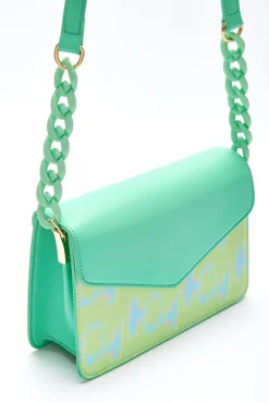House Of Holland Cross Body Bag In Mint And Pistachio With A Logo Prin