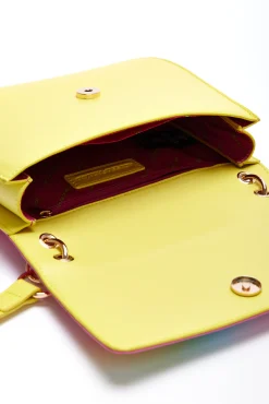House Of Holland Cross Body Bag In Yellow With A Rainbow Print Flap
