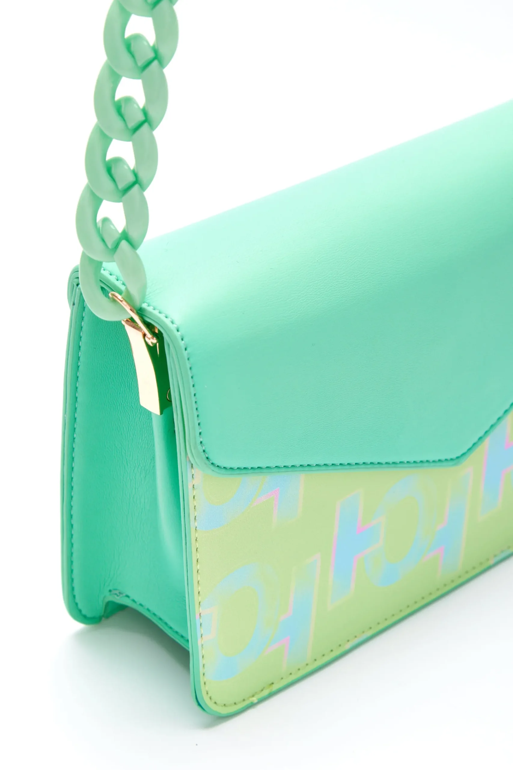 House Of Holland Cross Body Bag In Mint And Pistachio With A Logo Prin