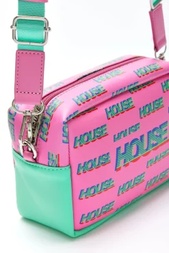 House Of Holland Cross Body Bag In Pink And Mint With ‘House’ Print