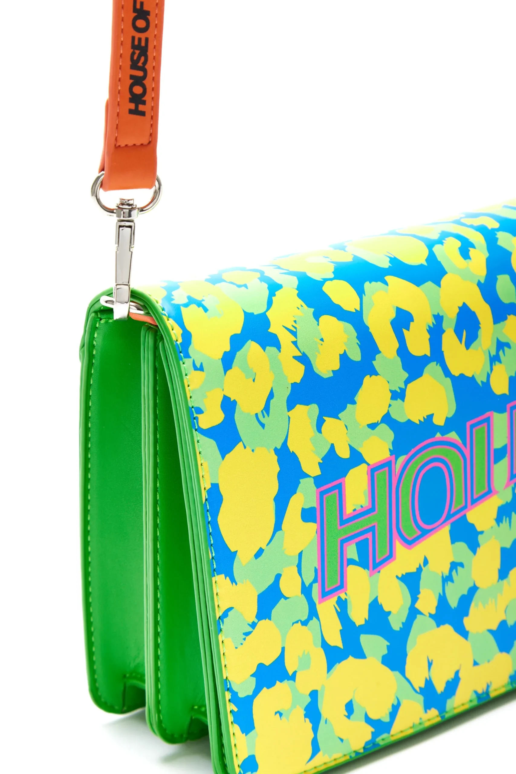 House Of Holland Cross Body Bag In Green With ‘House’ Print