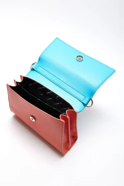 House Of Holland Cross Body Bag In Orange And Blue With A Printed Logo