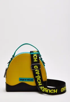 House Of Holland Cross Body Bag In Yellow, Black And Blue With Printed