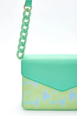 House Of Holland Cross Body Bag In Mint And Pistachio With A Logo Prin