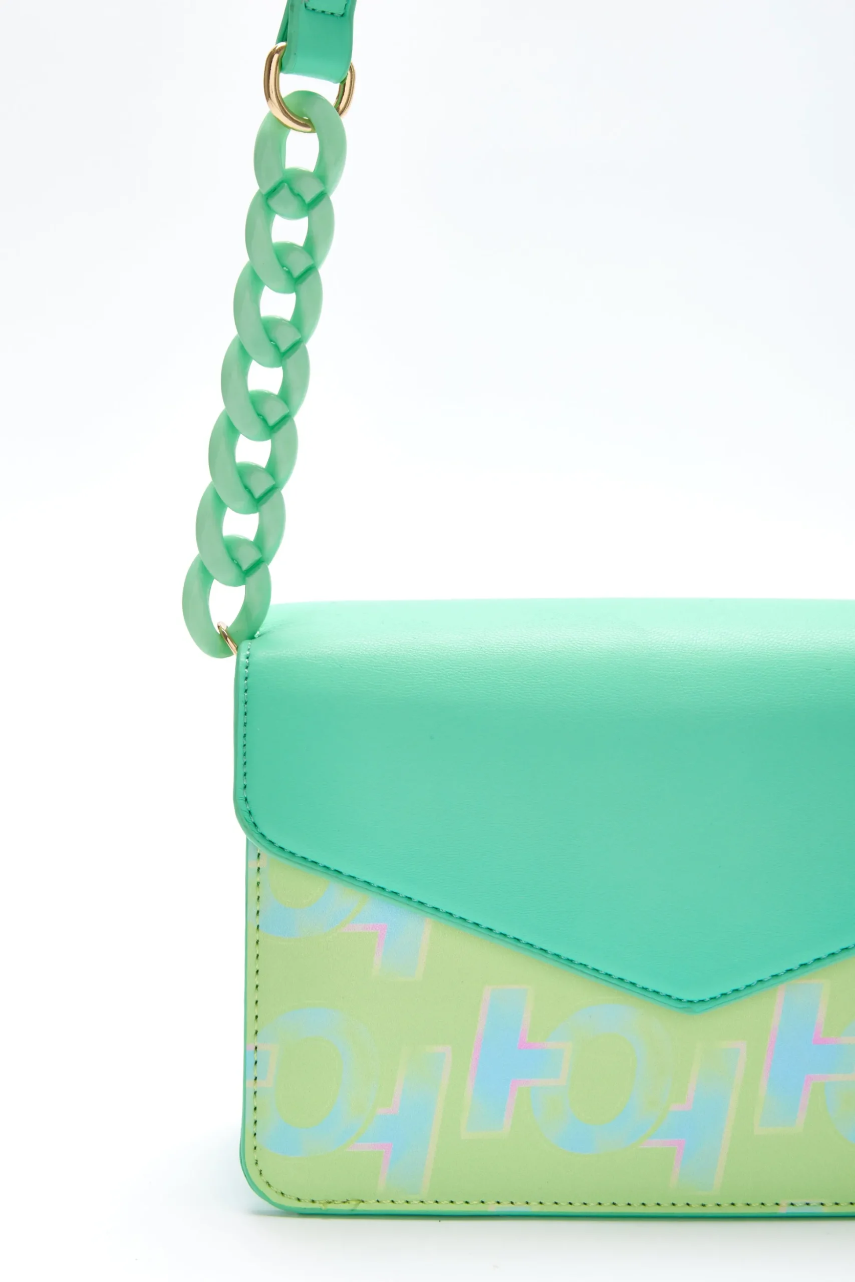 House Of Holland Cross Body Bag In Mint And Pistachio With A Logo Prin