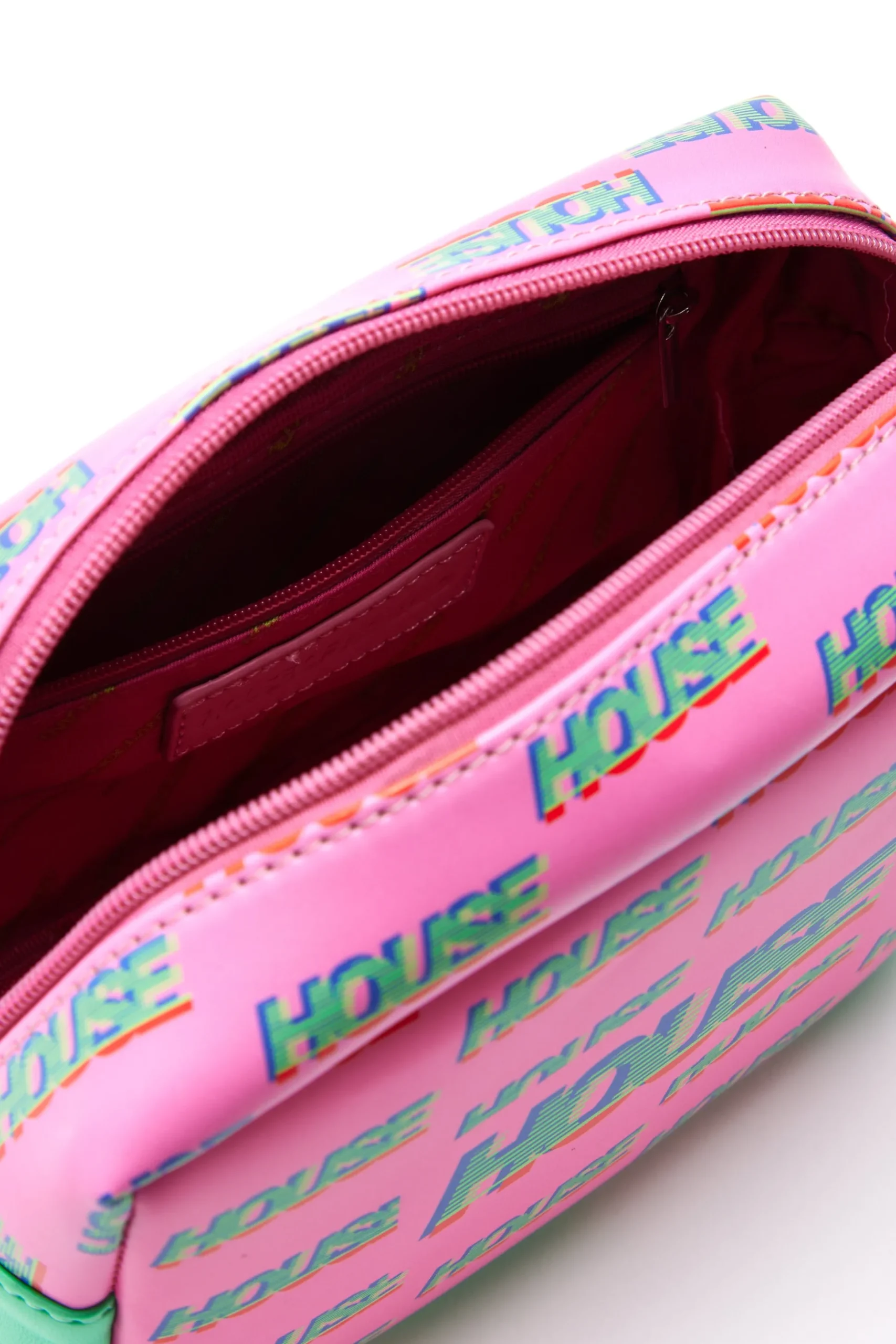 House Of Holland Cross Body Bag In Pink And Mint With ‘House’ Print