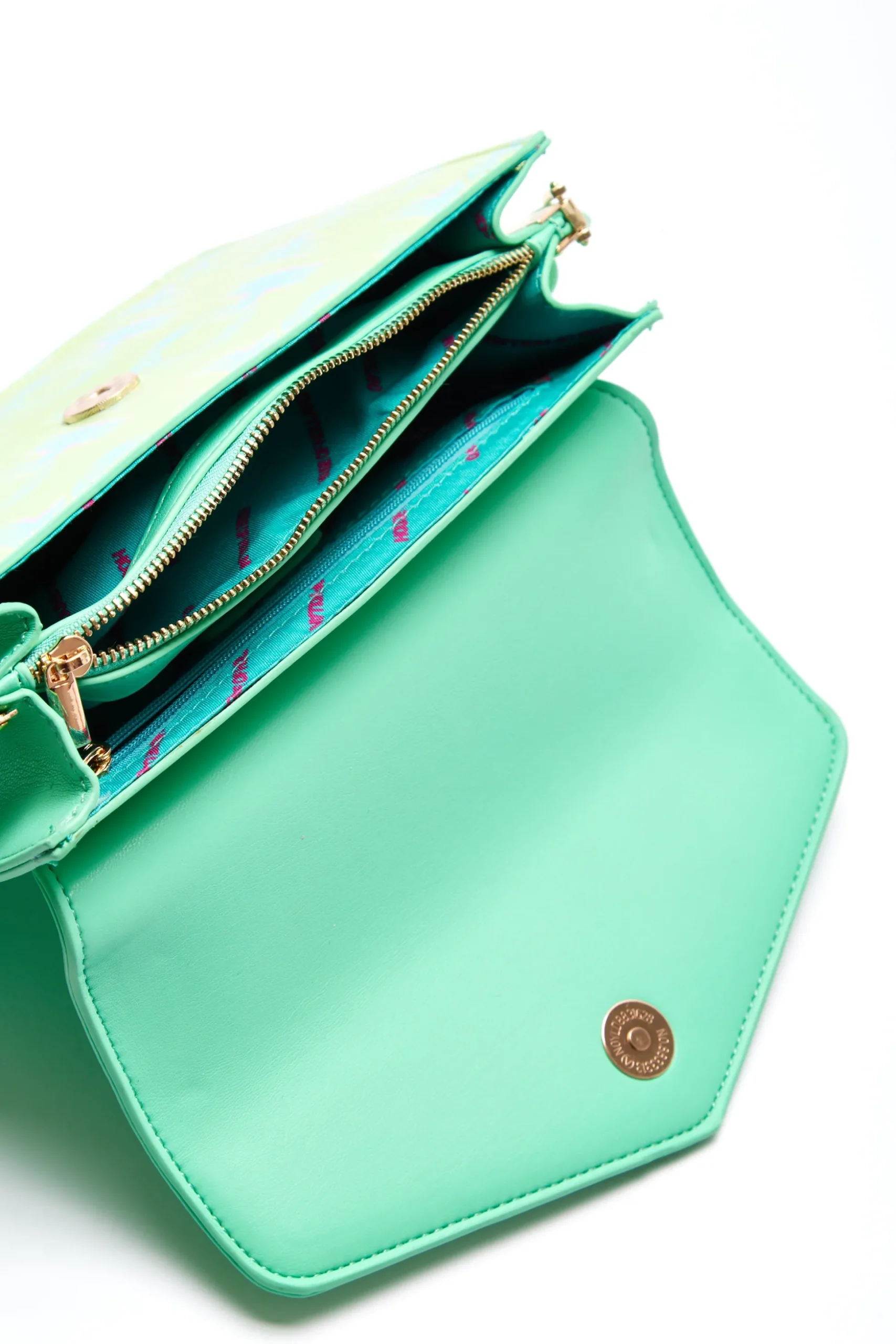 House Of Holland Cross Body Bag In Mint And Pistachio With A Logo Prin