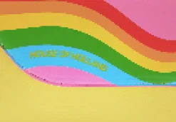House Of Holland Cross Body Bag In Yellow With A Rainbow Print Flap
