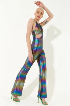 House of Holland Cut Out Halter-Neck Jumpsuit in Rainbow