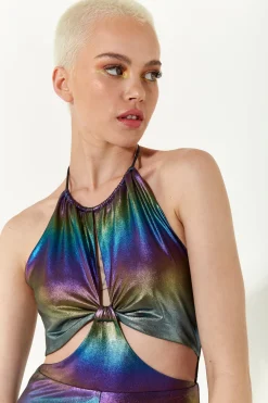House of Holland Cut Out Halter-Neck Jumpsuit in Rainbow