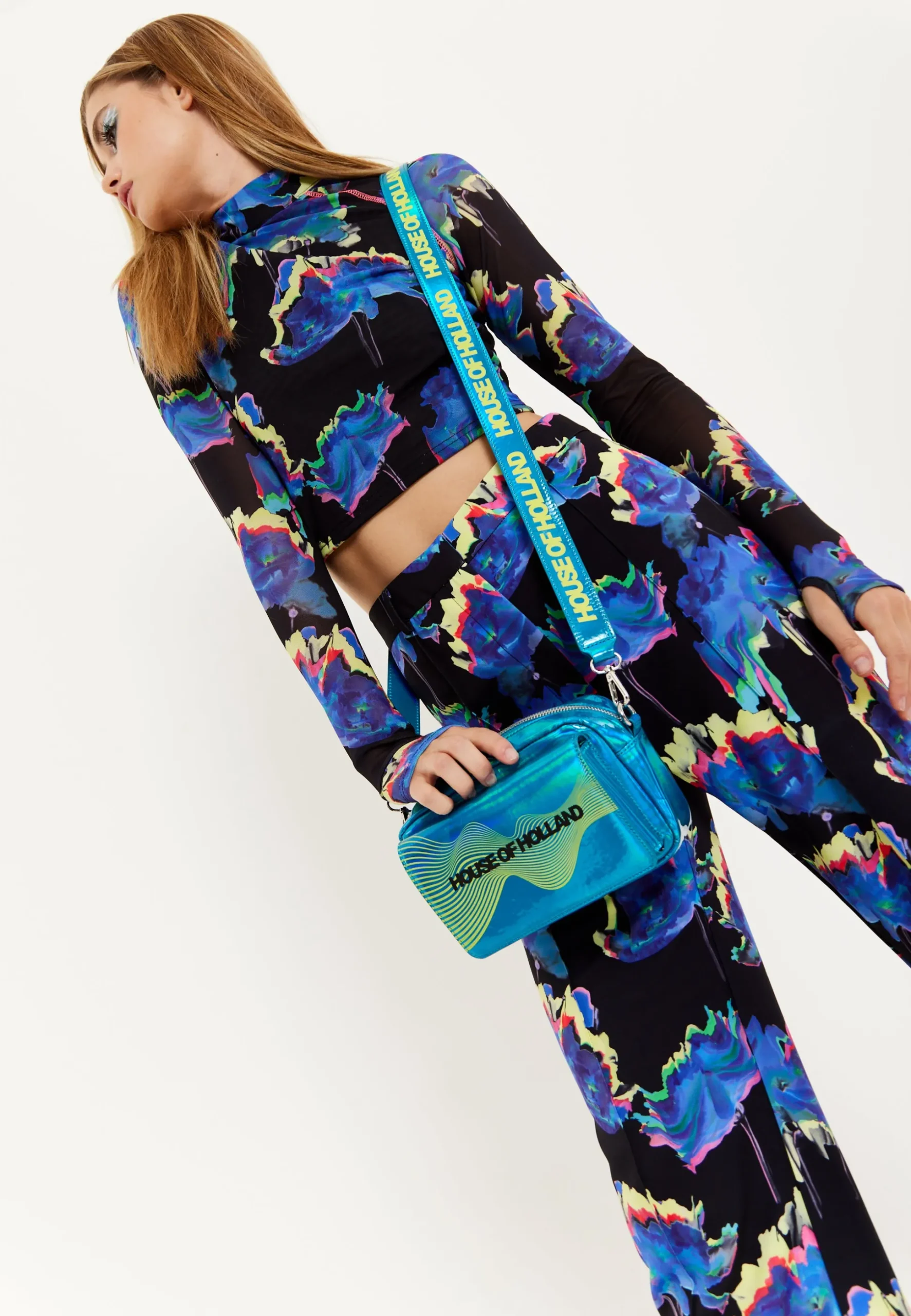 House of Holland Cyber Wave Blue Metallic Crossbody Bag