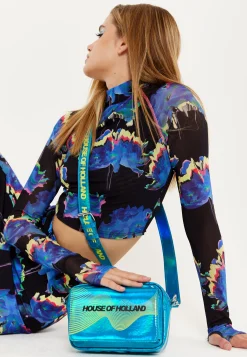 House of Holland Cyber Wave Blue Metallic Crossbody Bag