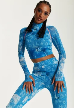 House Of Holland Denim Print High-Neck Top