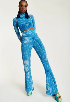 House Of Holland Denim Print High-Neck Top