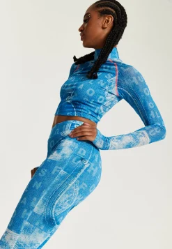 House Of Holland Denim Print High-Neck Top