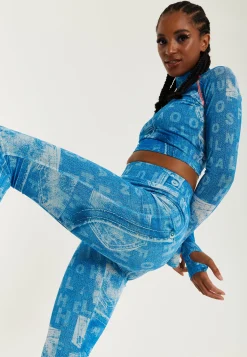 House Of Holland Denim Print High-Neck Top