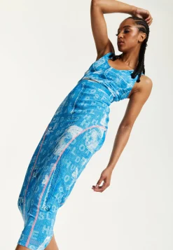 House Of Holland Denim Print Midi Dress With Cut Out Detail