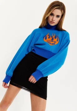 House Of Holland Flame Heart Logo Jumper In Blue