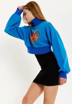 House Of Holland Flame Heart Logo Jumper In Blue