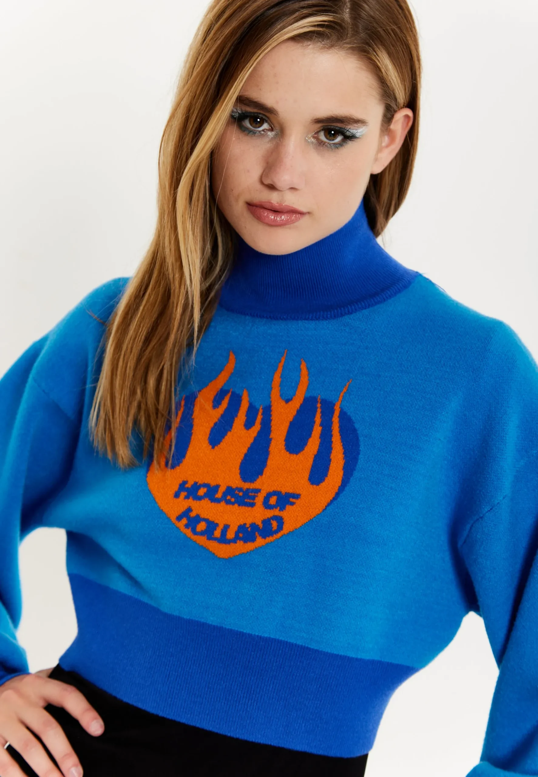 House Of Holland Flame Heart Logo Jumper In Blue