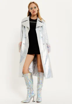 House Of Holland Fur Cuff Iridescent Trench Coat