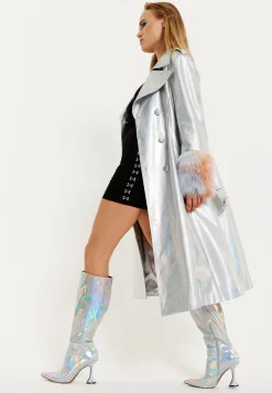 House Of Holland Fur Cuff Iridescent Trench Coat