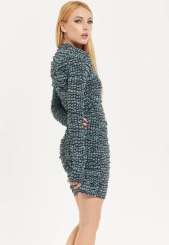 House of Holland Geometric Print Ruched Mini Dress