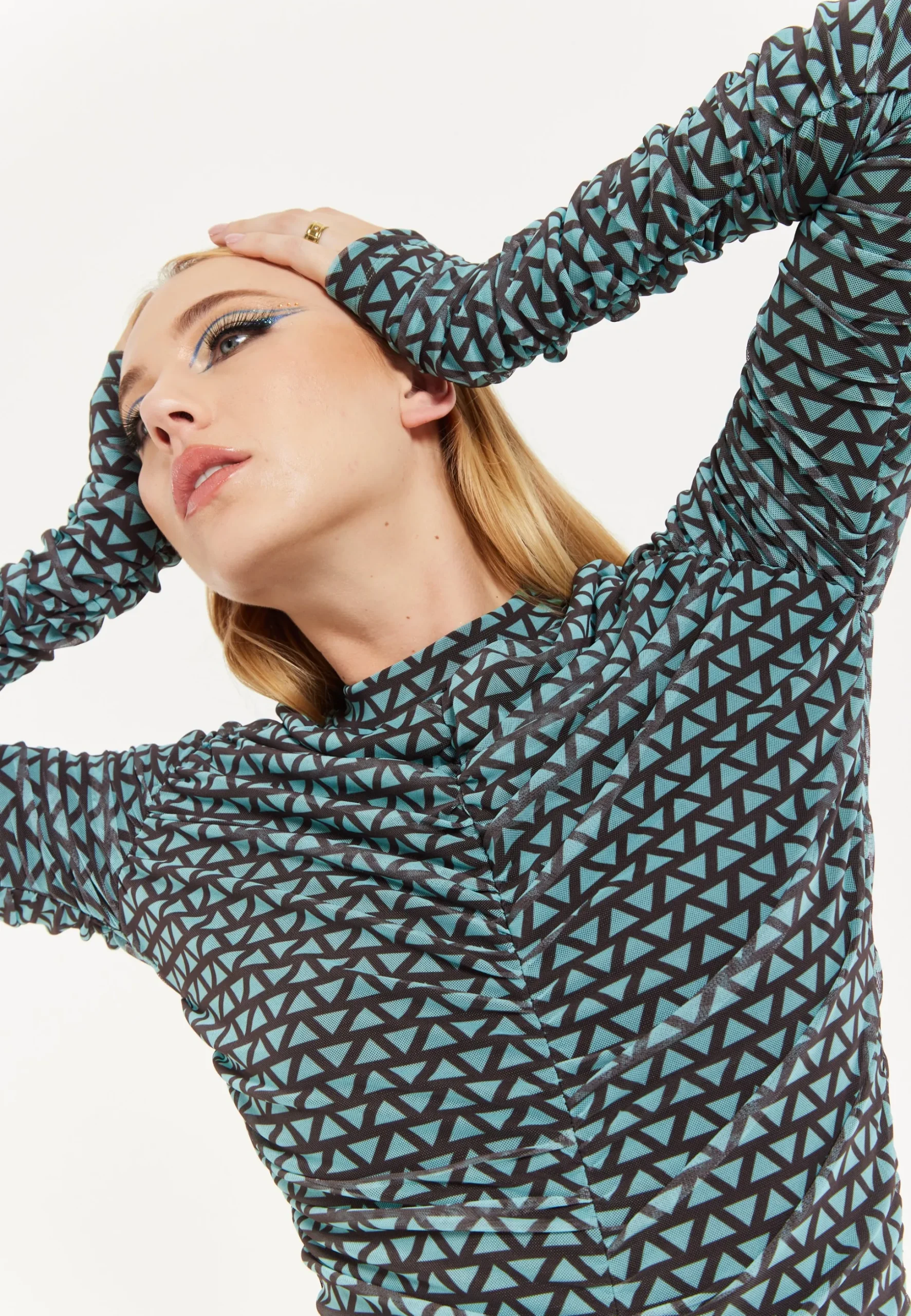 House of Holland Geometric Print Ruched Mini Dress