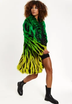 House Of Holland Gradient Zebra Print Faux Fur Coat