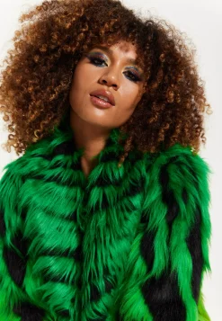 House Of Holland Gradient Zebra Print Faux Fur Coat