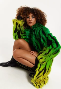 House Of Holland Gradient Zebra Print Faux Fur Coat