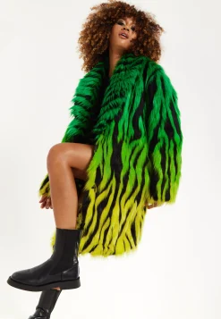 House Of Holland Gradient Zebra Print Faux Fur Coat