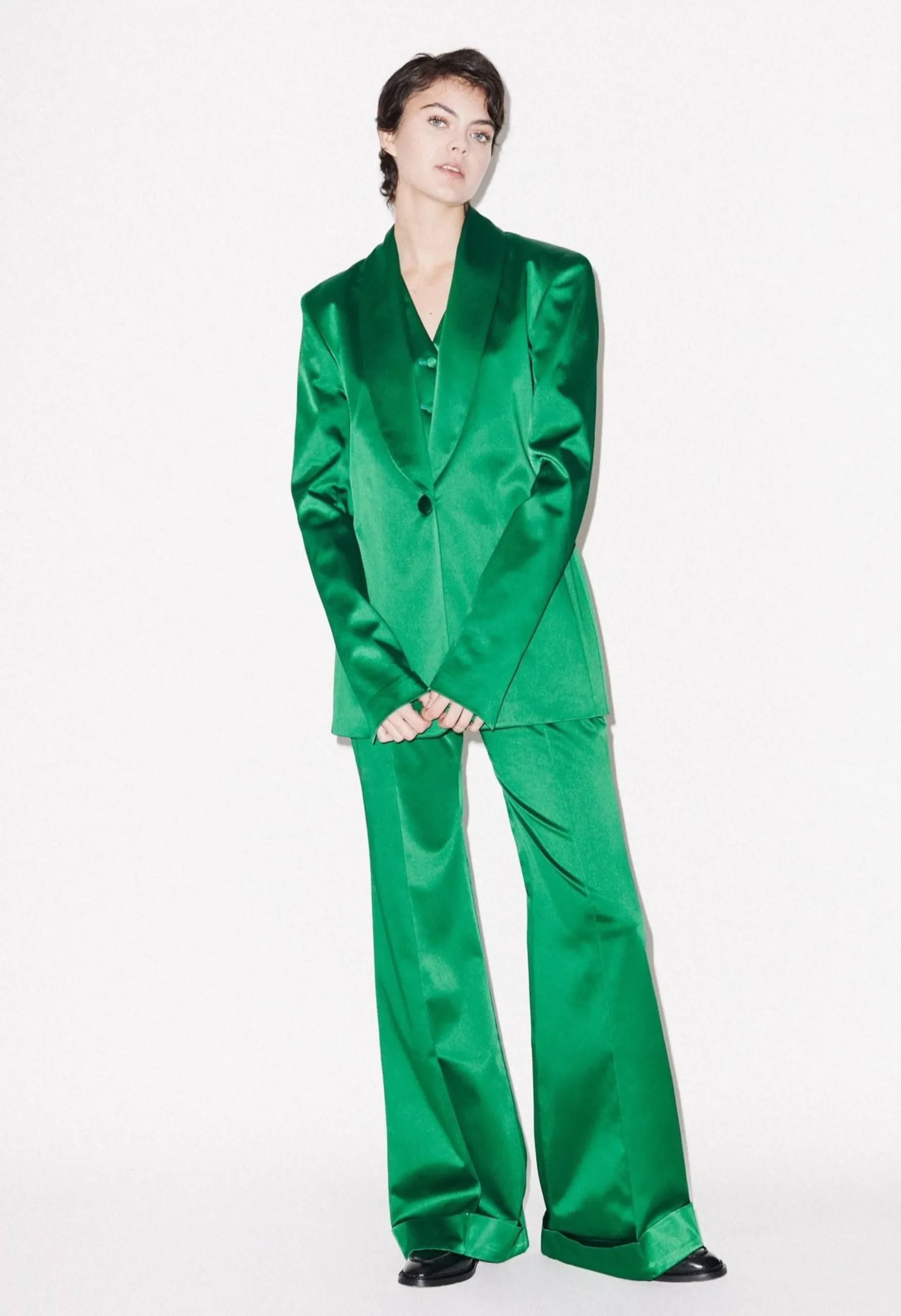 House of Holland Green Satin Tailored Jacket