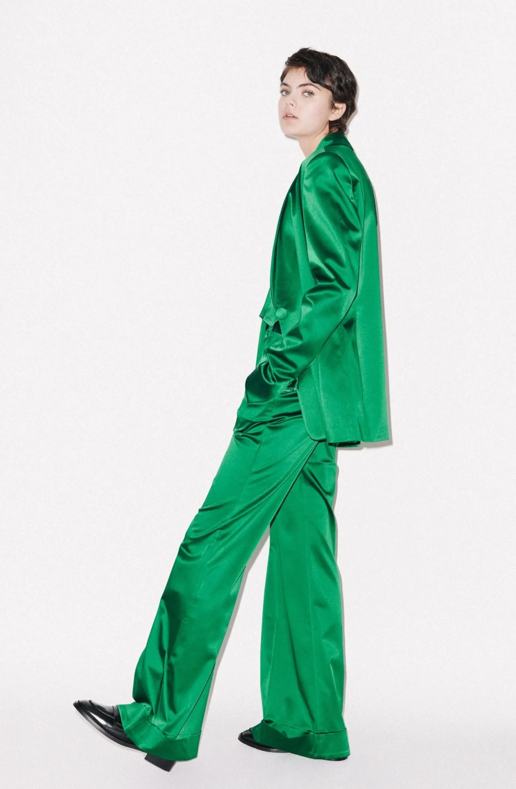 House of Holland Green Satin Tailored Jacket