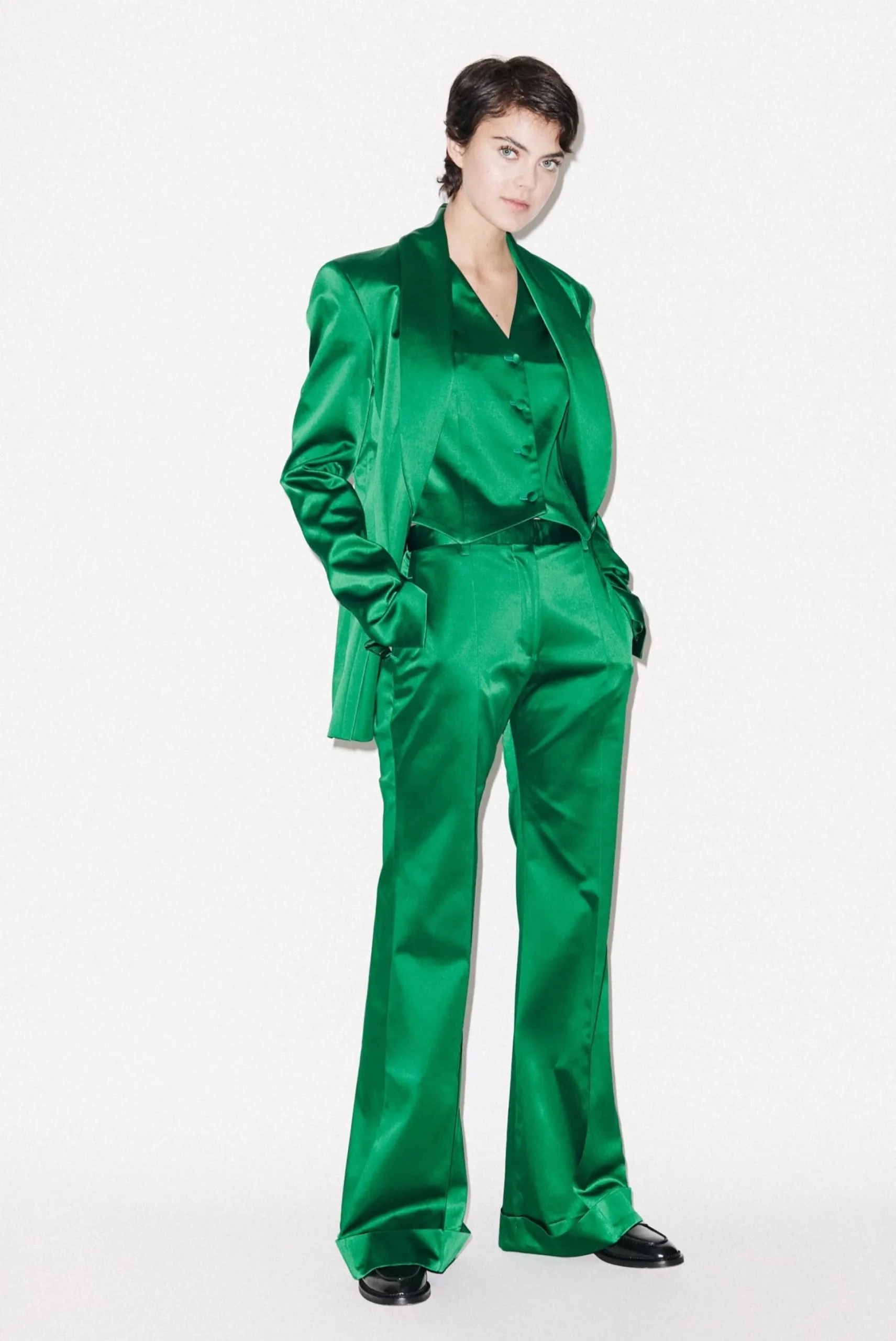 House of Holland Green Satin Tailored Jacket